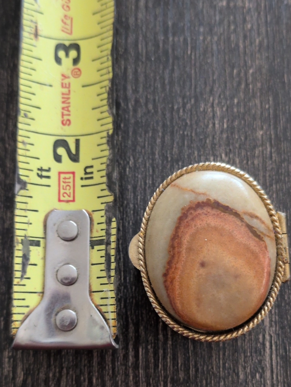 Vintage Gold Tone Stone Top Pill Box - Picture 3 of 5